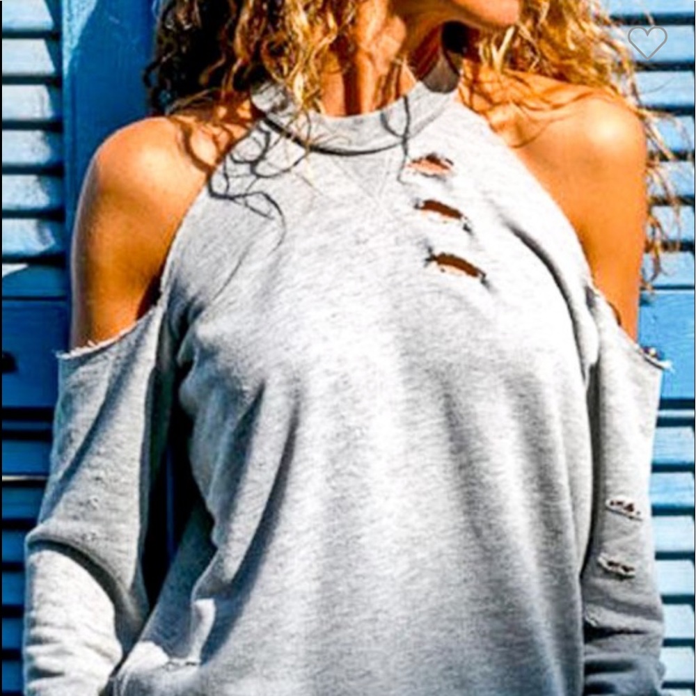 Cold CutOut Distressed Sweatshirt! Loose Fit.